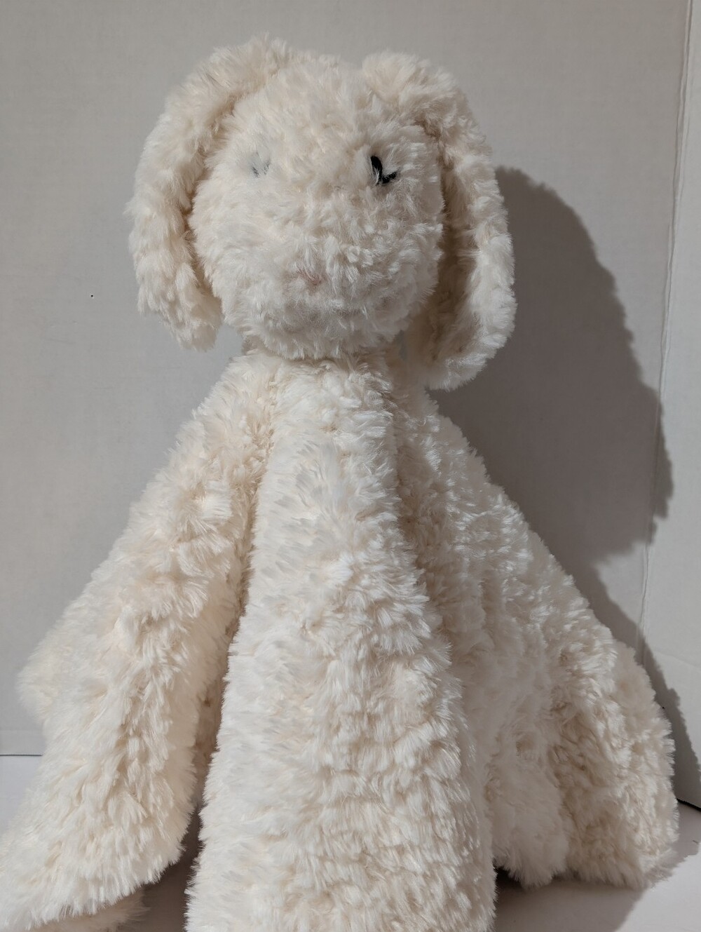 Large Cream Bunny Lovey 18 Inch Soft Knit Plush Security Blanket Handmade Look